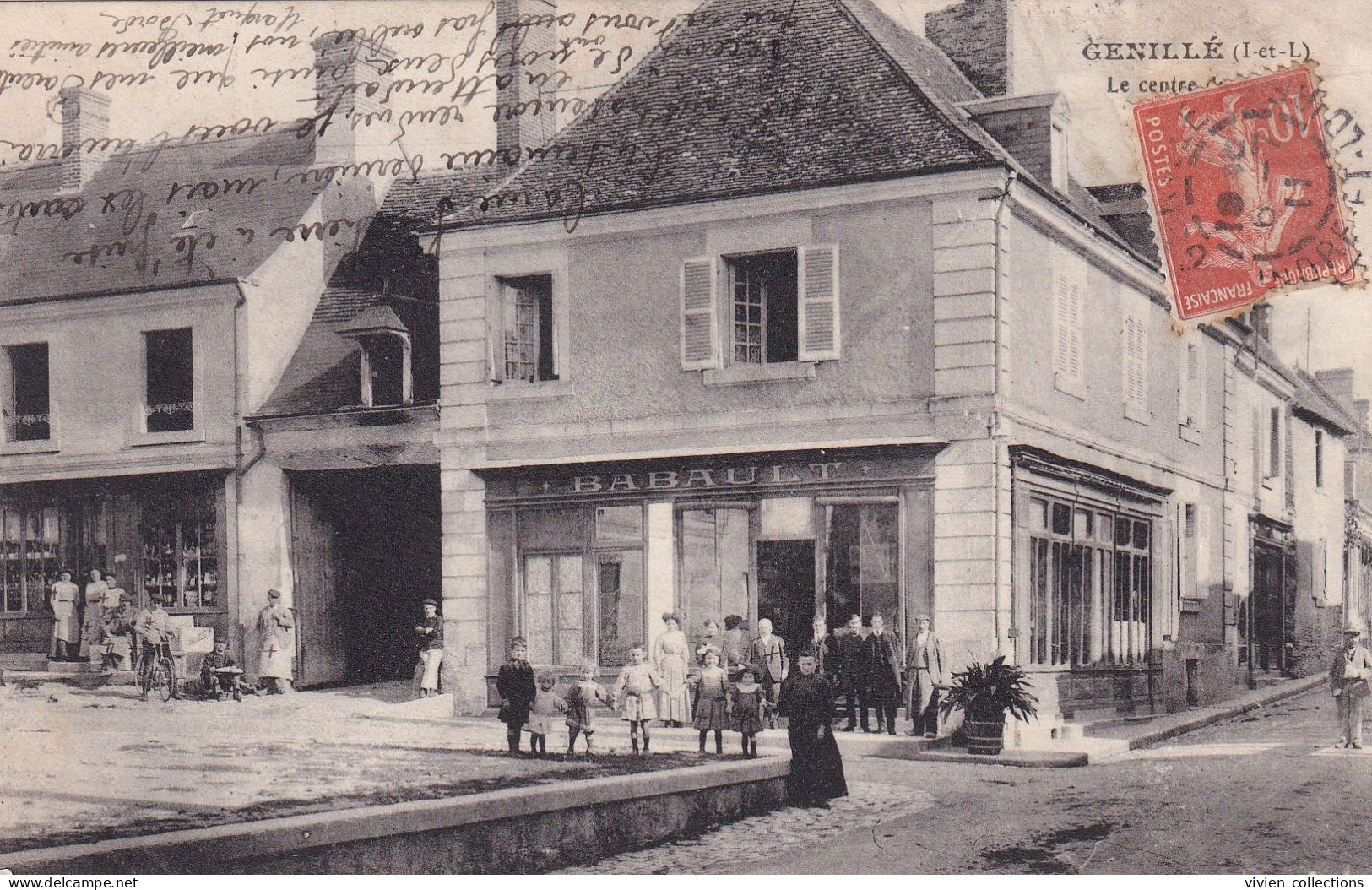 Genillé (37 Indre Et Loire) Le Centre Du Bourg - La Maison Barbault Et épicerie (personnages Nommés) Circulée 1911 Rare - Genillé