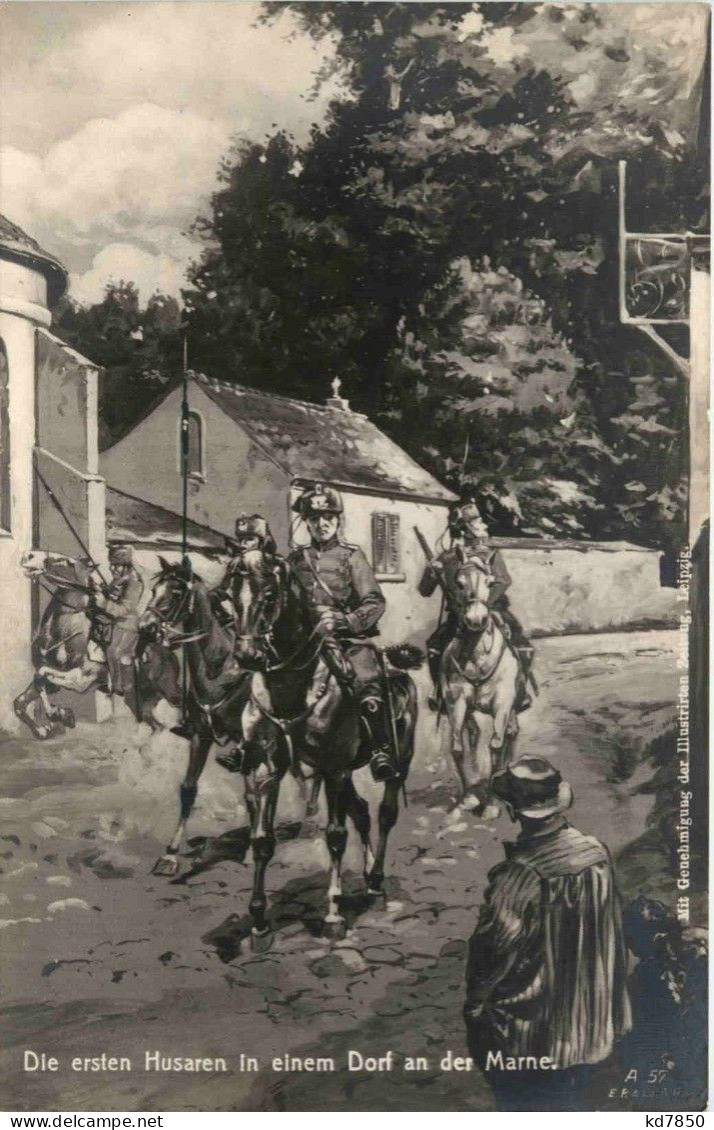 Die Ersten Husaren In Einem Dorf An Der Marne - War 1914-18