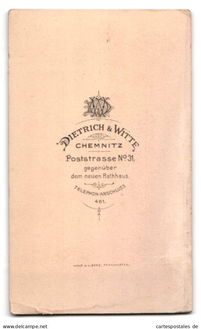 Fotografie Dietrich & Witte, Chemnitz, Poststr. 31, Portrait Mann Im Anzug Mit Weisser Fliege Und Moustache  - Anonieme Personen