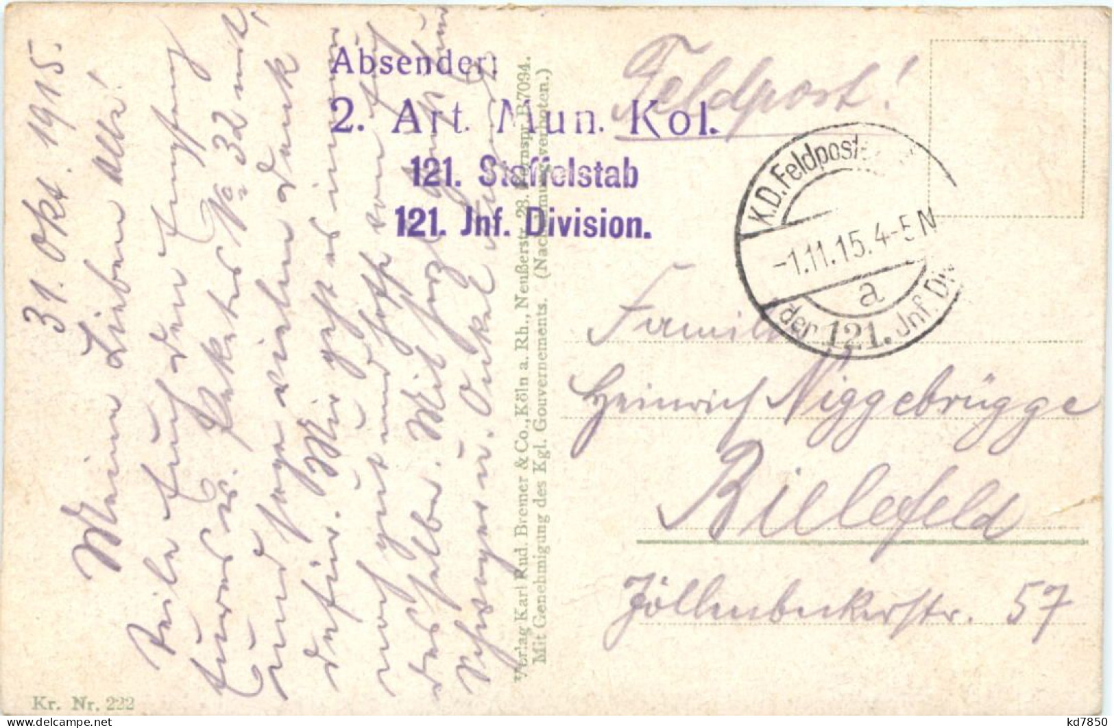 Kriegsgefangene - Feldpost 121. Inf Div - War 1914-18