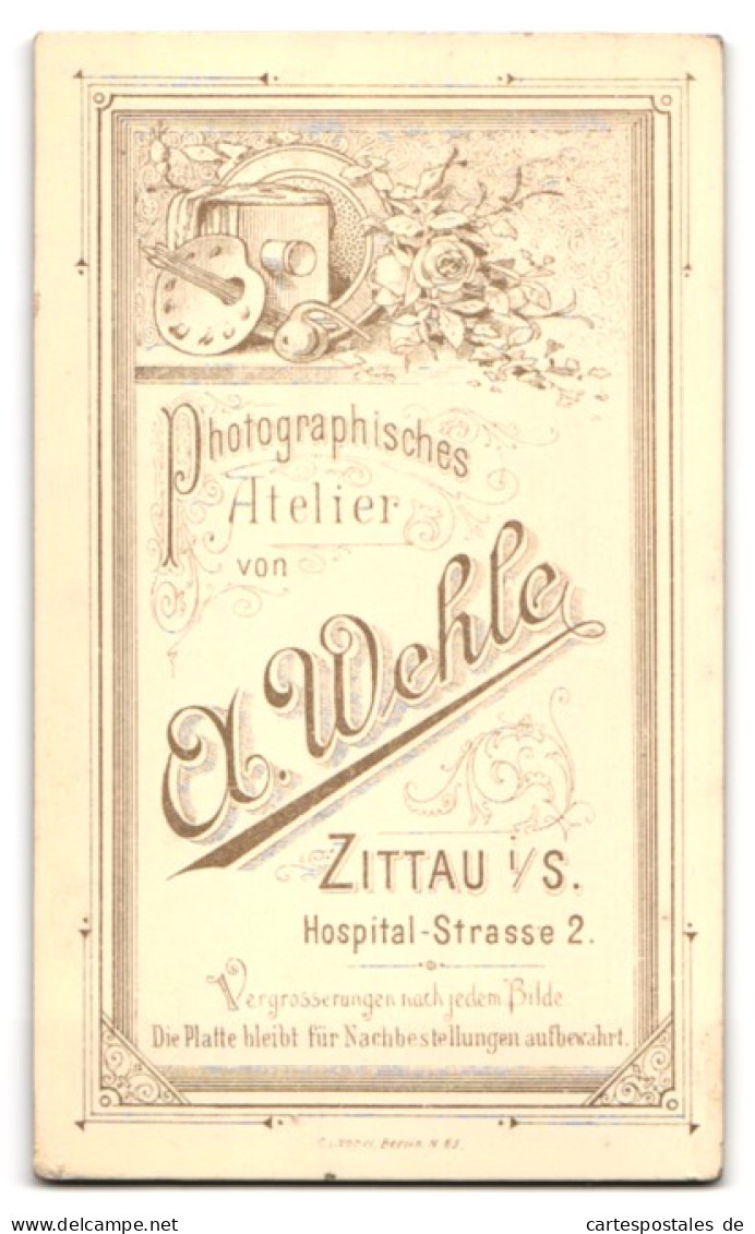 Fotografie A. Wehle, Zittau I. S., Hospital-Str. 2, Portrait Mutter Und Tochter In Biedermeierkleidern Mit Fächer  - Personnes Anonymes