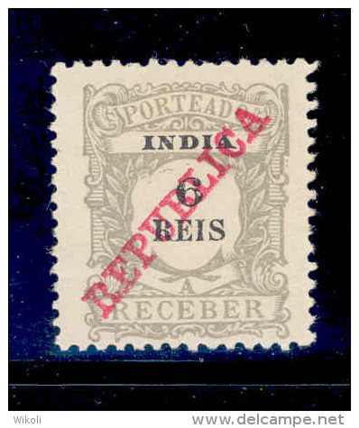 ! ! Portuguese India - 1911 Postage Due 6 R - Af. P16 - MH - Portugees-Indië