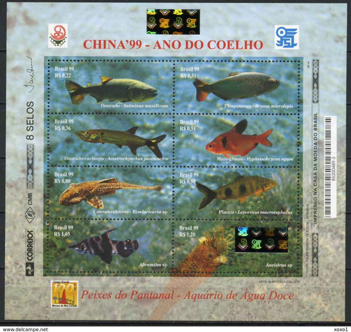 Brazil 1999 Mi.No. 2955 - 2962  Fische Fishes CHINA ’99  8v   MNH** 11,00 € - Fishes