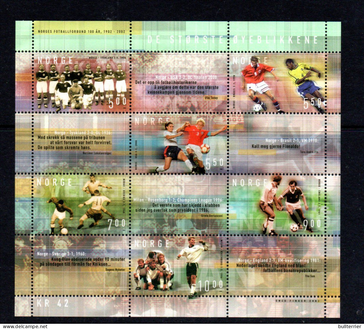 NORWAY - 2002- FOOTBALL SHEETLET OF NNIS Strips Of 4 In Block Of 12  MNH , Sg £21 - Neufs