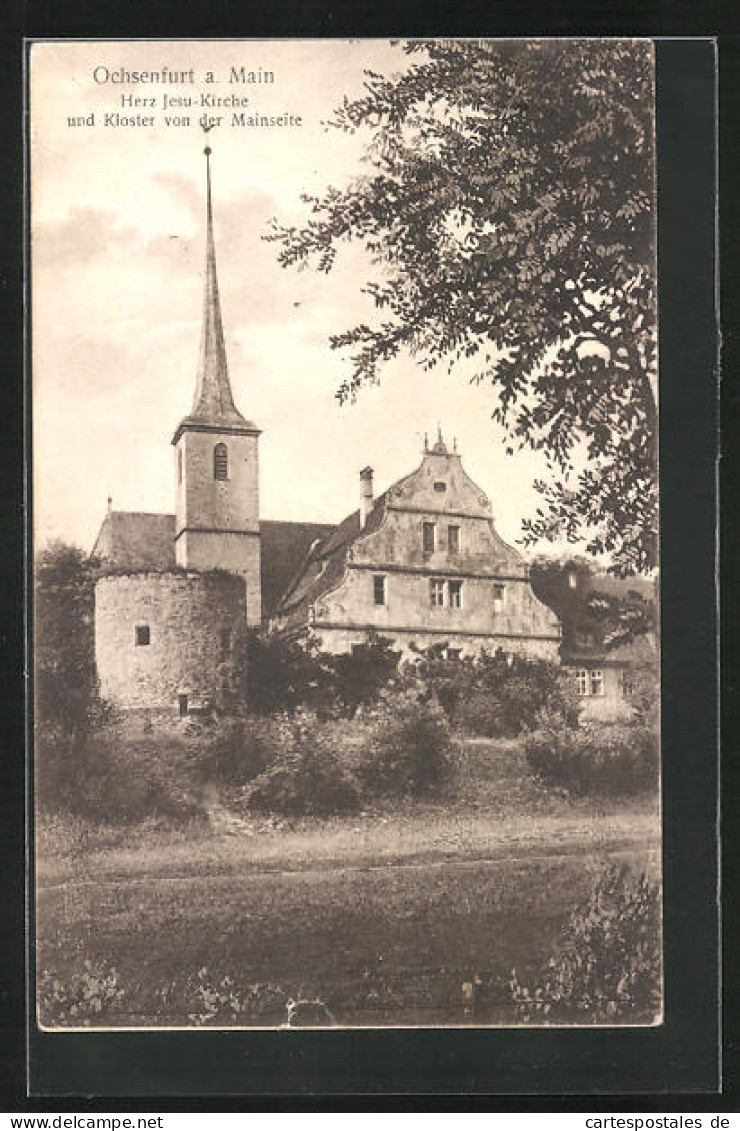 AK Ochsenfurt /Main, Herz-Jesu-Kirche Und Kloster Von Der Mainseite  - Ochsenfurt