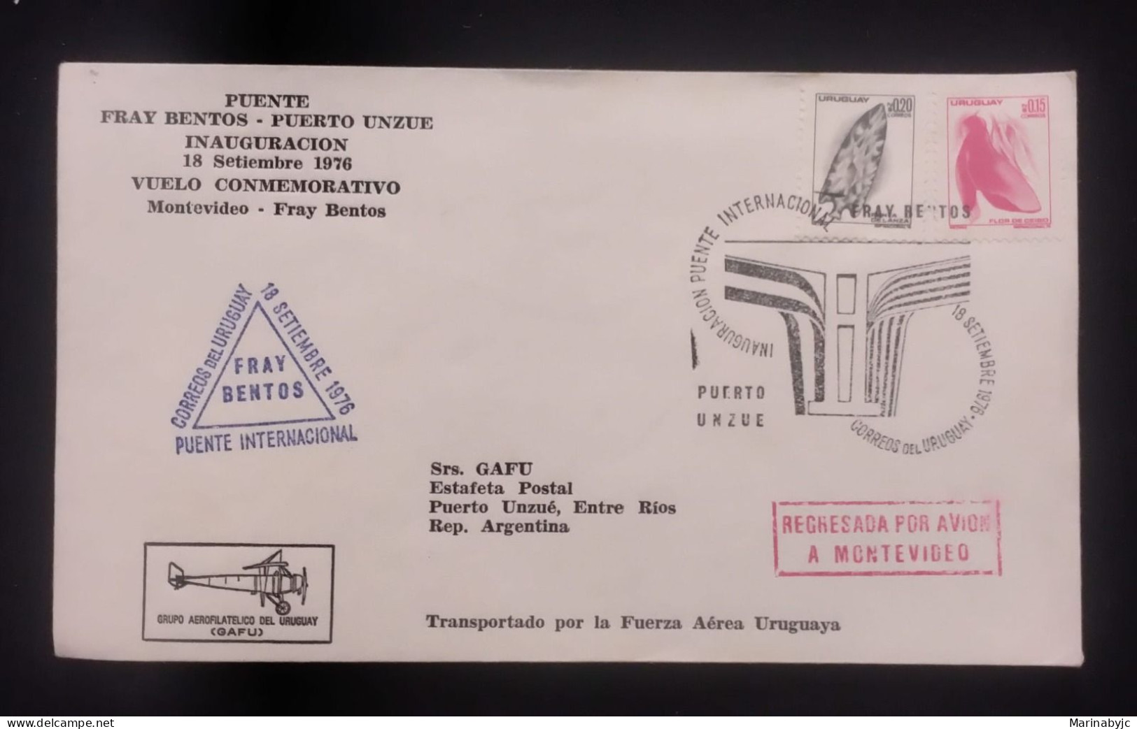 D)1976, URUGUAY, LETTER SENT TO ARGENTINA, MEMORIAL FLIGHT, AIR MAIL BY THE AIR FORCE, INAUGURATION OF THE INTERNATIONAL - Uruguay