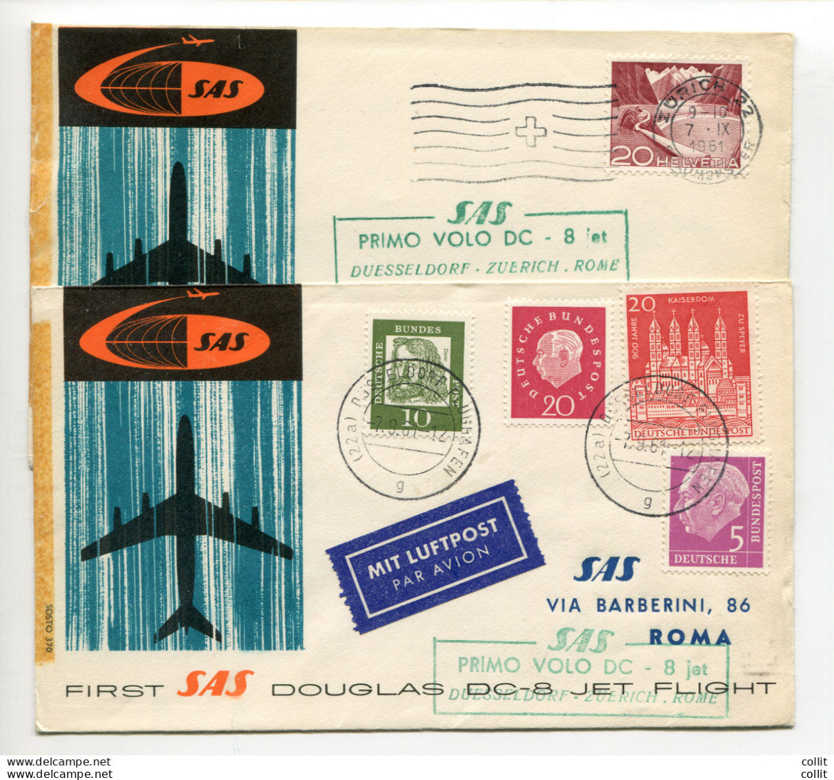 SAS Duesseldorf/Roma E Zurigo/Roma Del 7.9.61 - Airmail