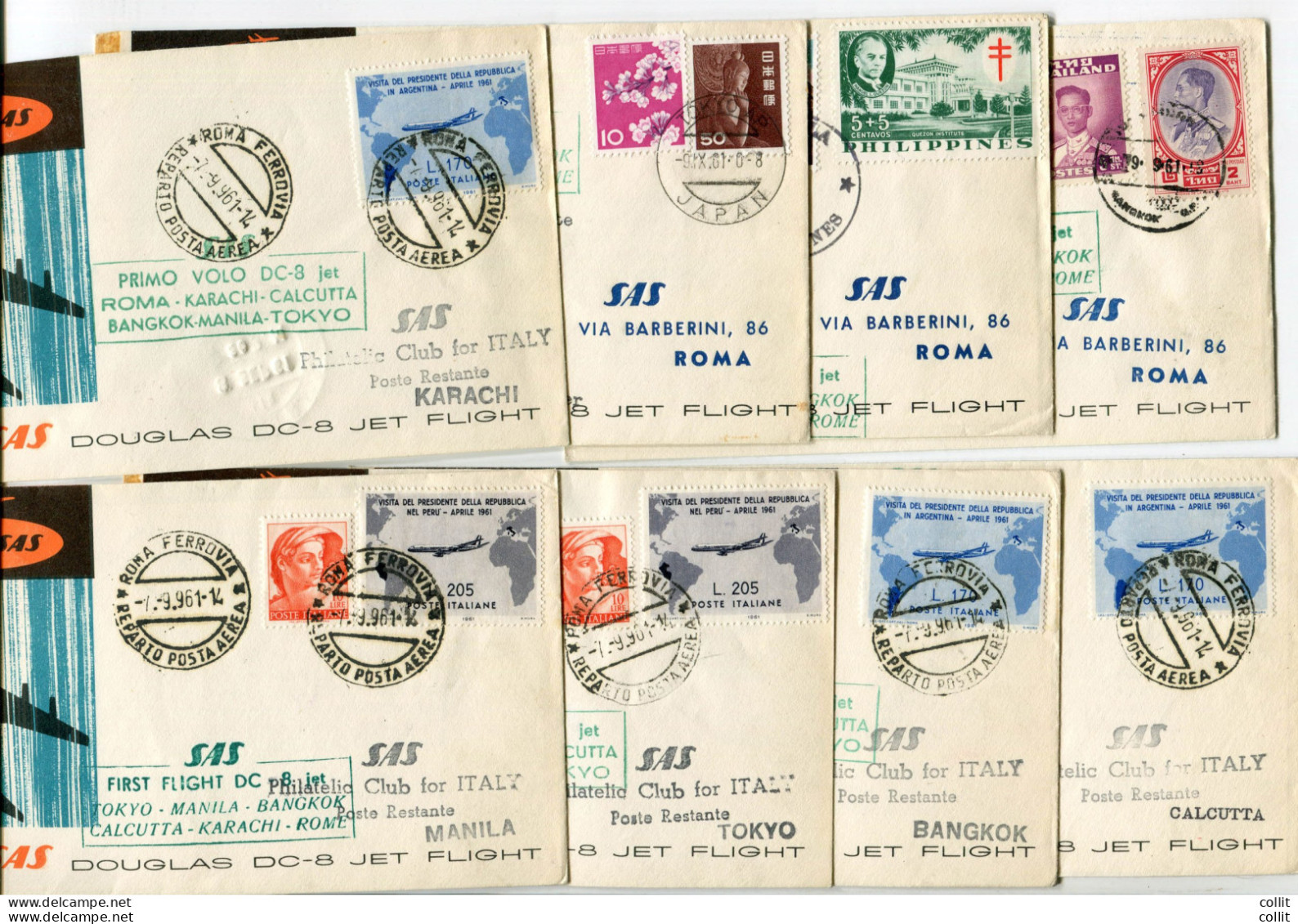 SAS Linea Estremo Oriente Voli Del 7 E 9.9.61 - Otto Aerogrammi - Airmail