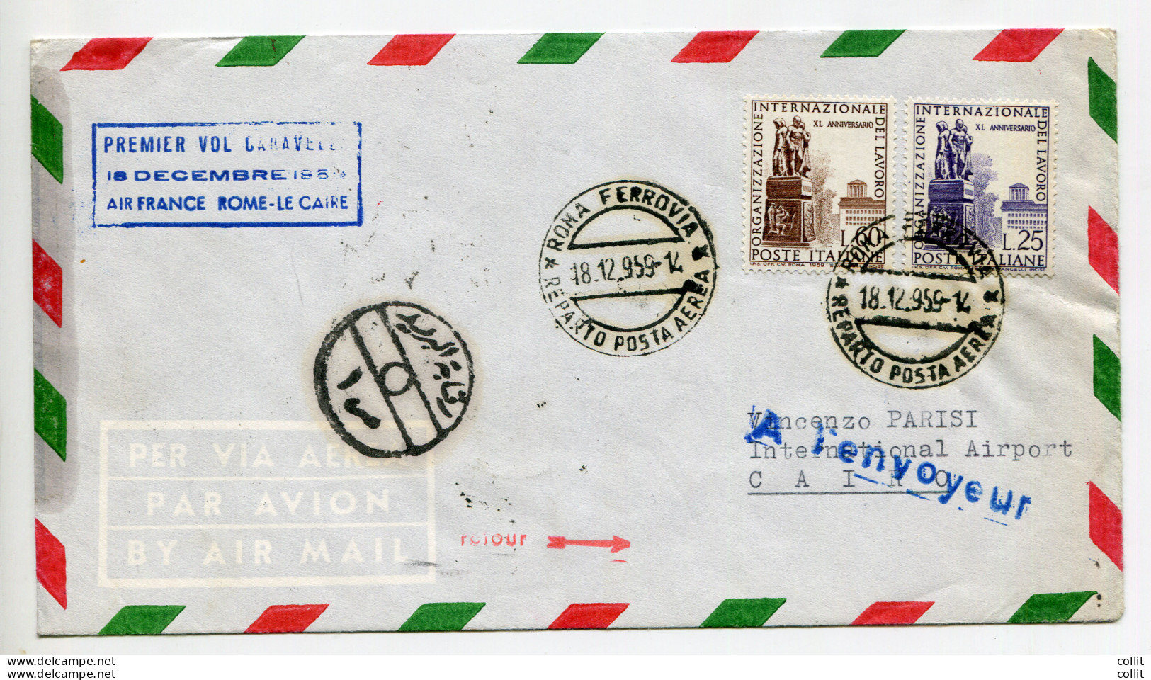 Air France Roma/Cairo Del 18.12.59 - Aerogramma Privato - Correo Aéreo