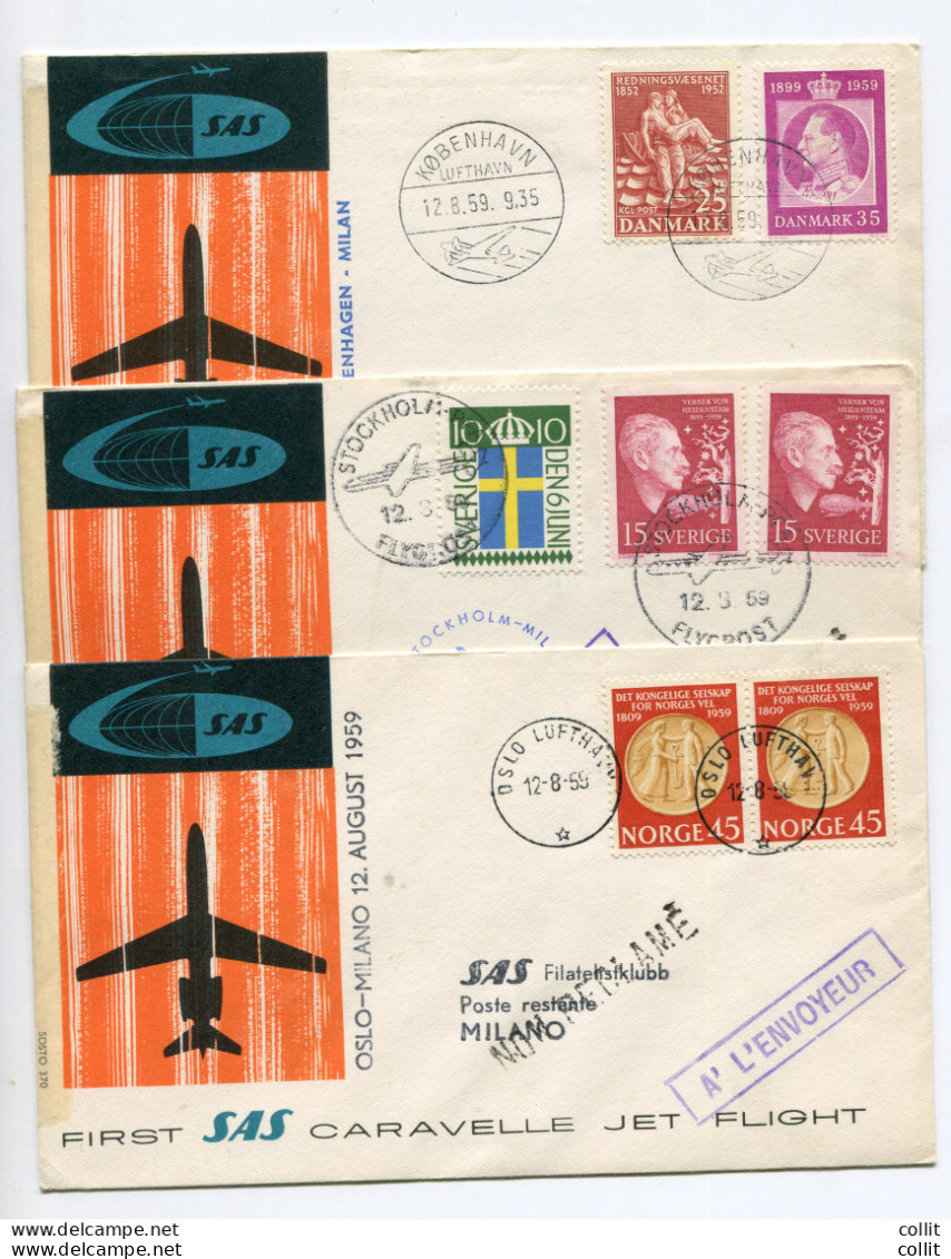 SAS Oslo, Stoccolma, Copenaghen Per Milano Del 12.8.59 - Airmail