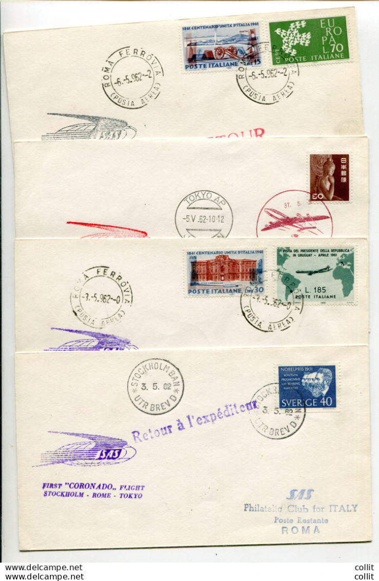 SAS Stoccolma/Roma/Tokyo/Stoccolma Del 3.5.62 - Quattro Aerogrammi - Correo Aéreo