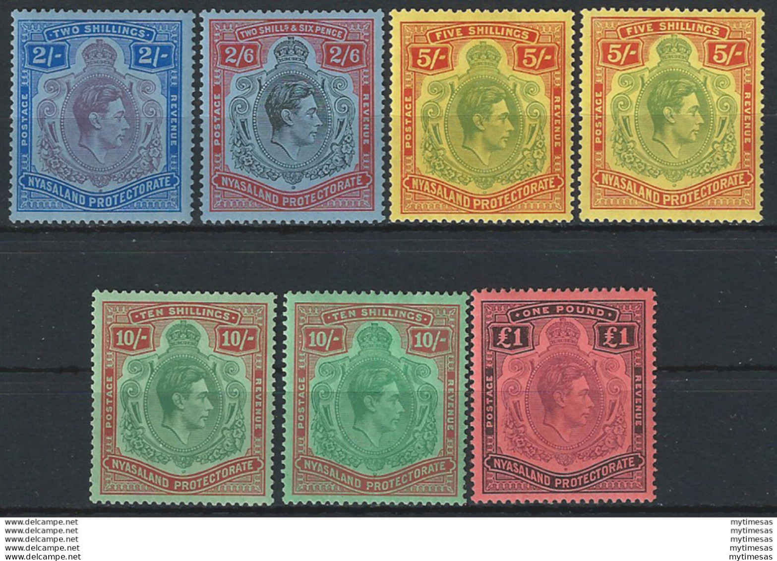 1938-44 Nyasaland Giorgio VI 7v. MNH SG. N. 139/43+141a+142a - Autres & Non Classés