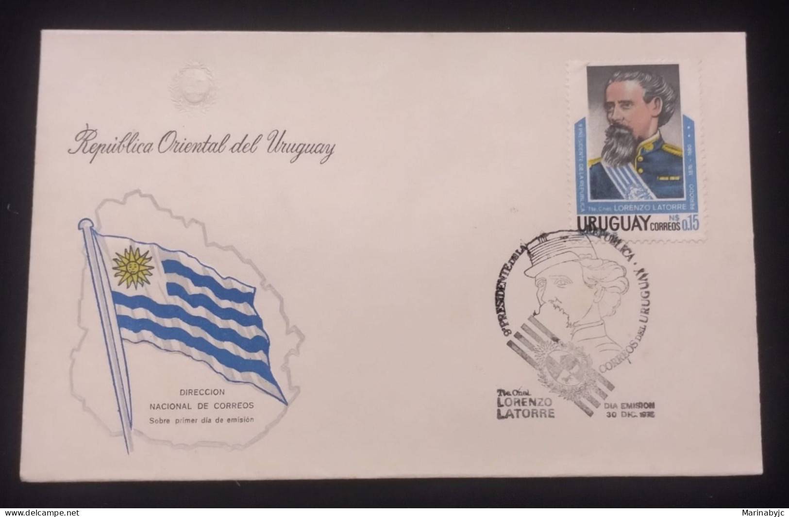 D)1975, URUGUAY, FIRST DAY COVER, ISSUE, COLONEL LORENZO LATORRE, 1844-1916, PRESIDENT OF THE REPUBLIC, FDC - Uruguay