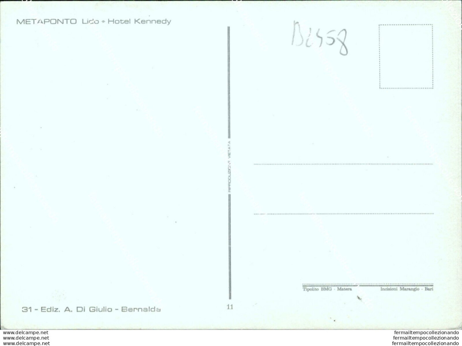 Bl458 Cartolina  Metaponto Lido Hotel Kennedy Provincia Di Matera - Matera