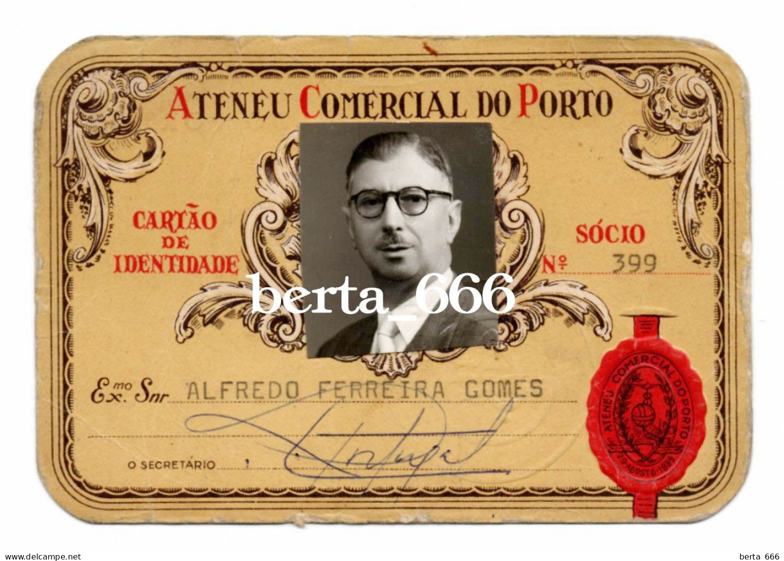 Ateneu Comercial Do Porto * Antigo Cartão De Indentidade De Sócio * Portugal Membership Card - Tarjetas De Membresía