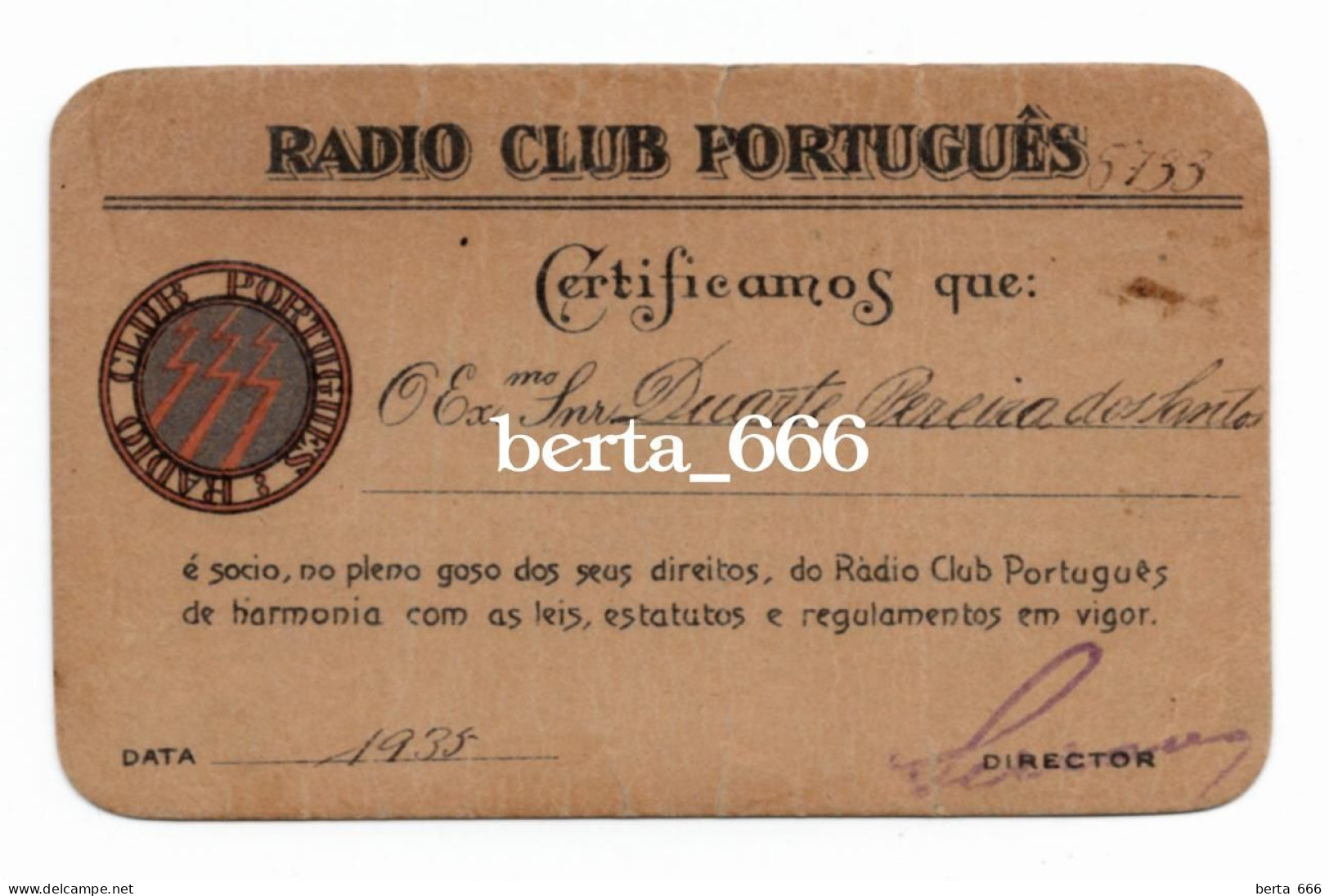 Rádio Clube Português * Cartão De Sócio * 1935 - Tessere Associative