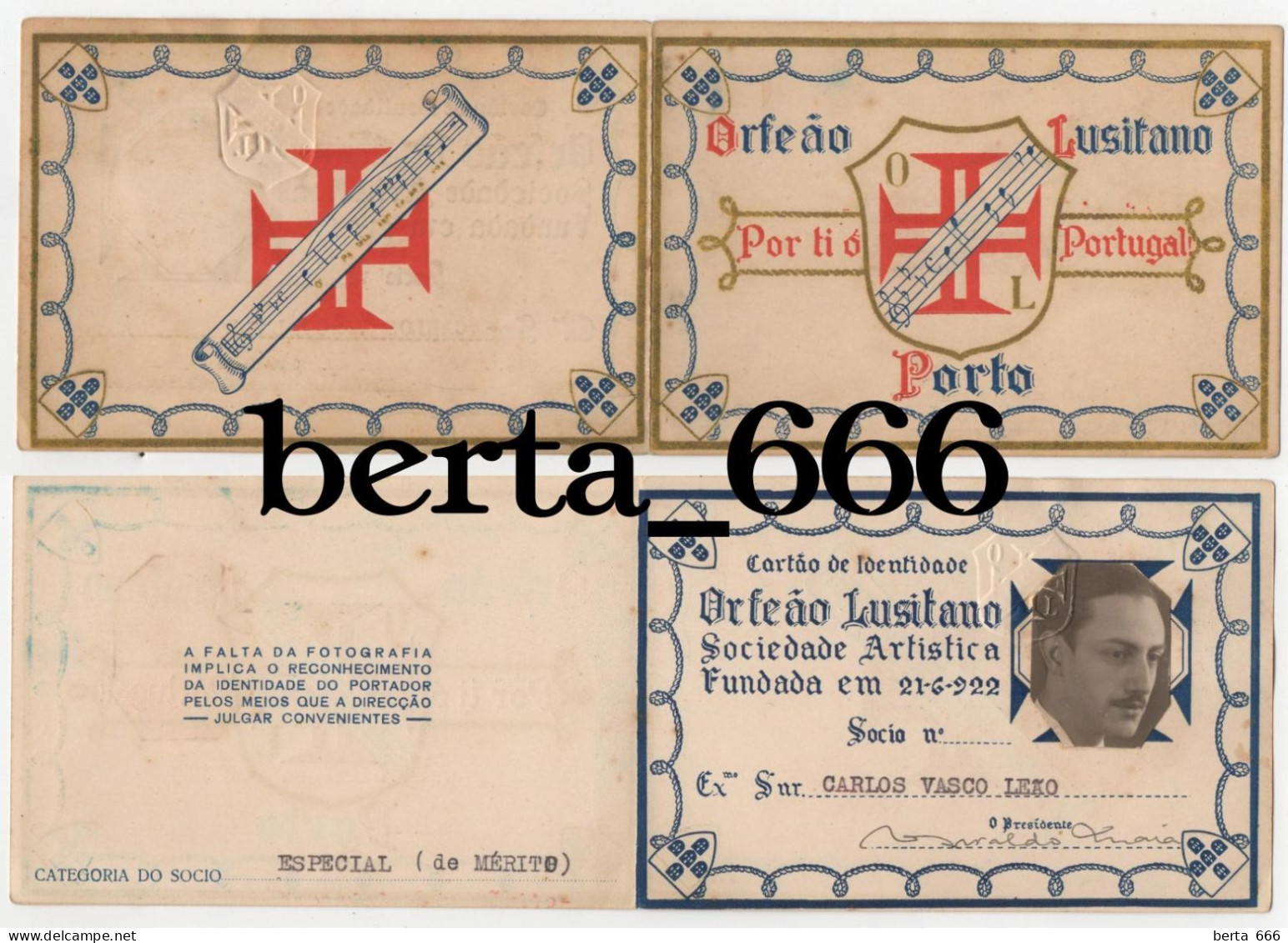 Porto * Orfeão Lusitano * Por Ti ó Portugal * Carta E Cartão De Identidade Sócio De Mérito * 1933 - Tarjetas De Membresía