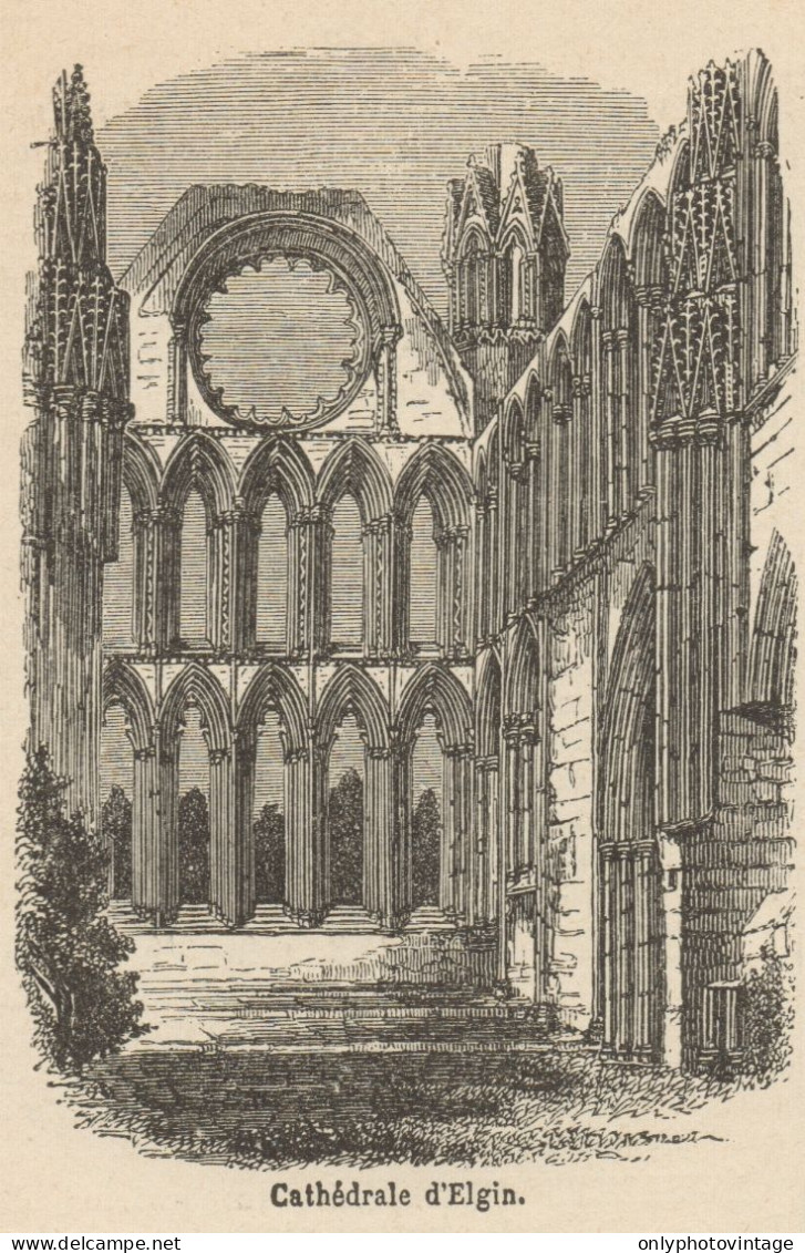 Scotland - View Of The Elgin Cathedral - Stampa Antica - 1892 Engraving - Stiche & Gravuren