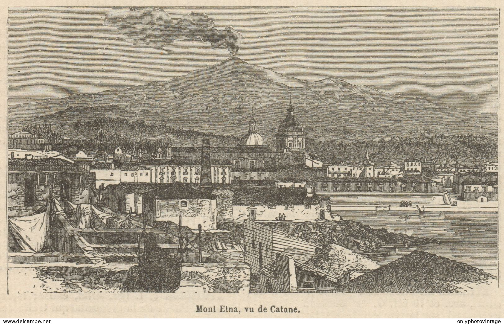 Catania - Scorcio Panoramico - Stampa Antica - 1892 Engraving - Stiche & Gravuren