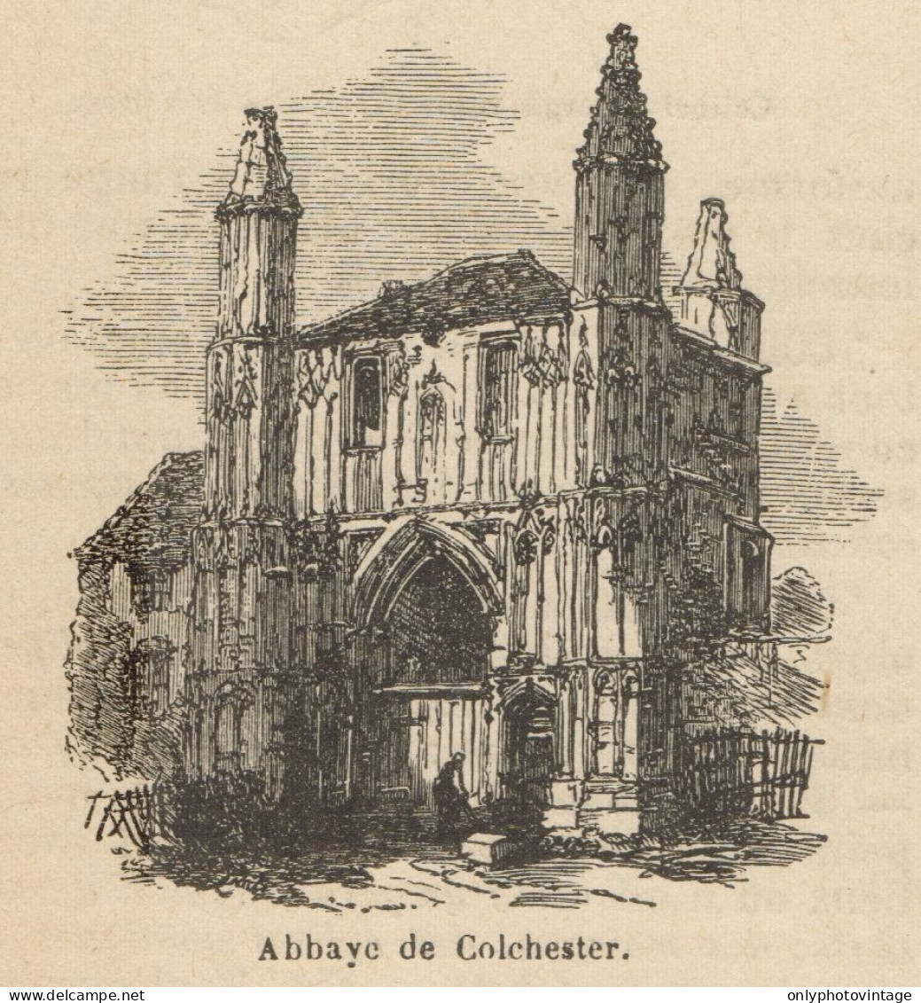England - Colchester - Abbey - Stampa Antica - 1892 Engraving - Stiche & Gravuren