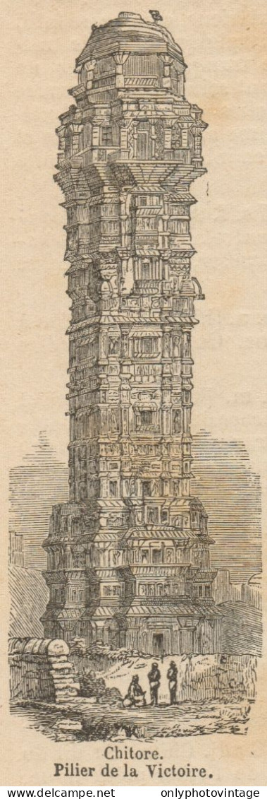 Chitore - Pilier De La Victoire - Stampa Antica - 1892 Engraving - Estampes & Gravures