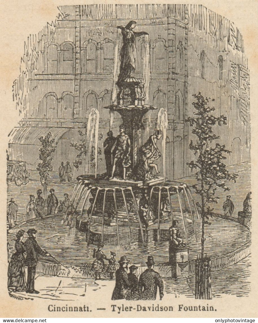 Ohio - Cincinnati - Tyler Davidson Fountain - Stampa - 1892 Engraving - Stiche & Gravuren