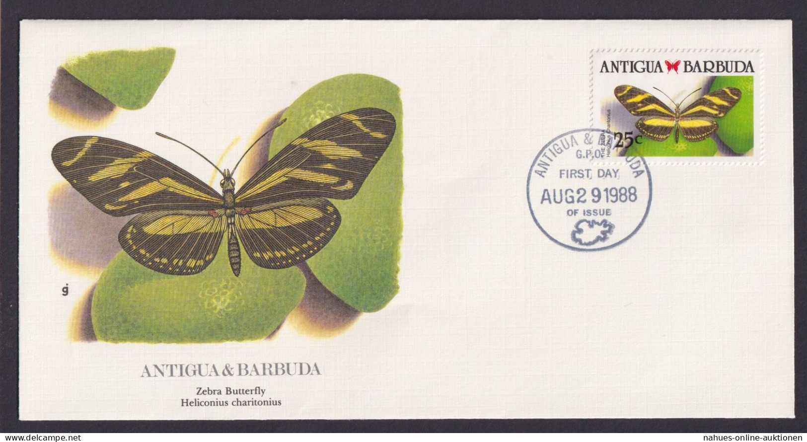 Antigua Barbuda Kleine Antillen Karibik Fauna Zebra Schmetterling Künstler Brief - Antigua En Barbuda (1981-...)
