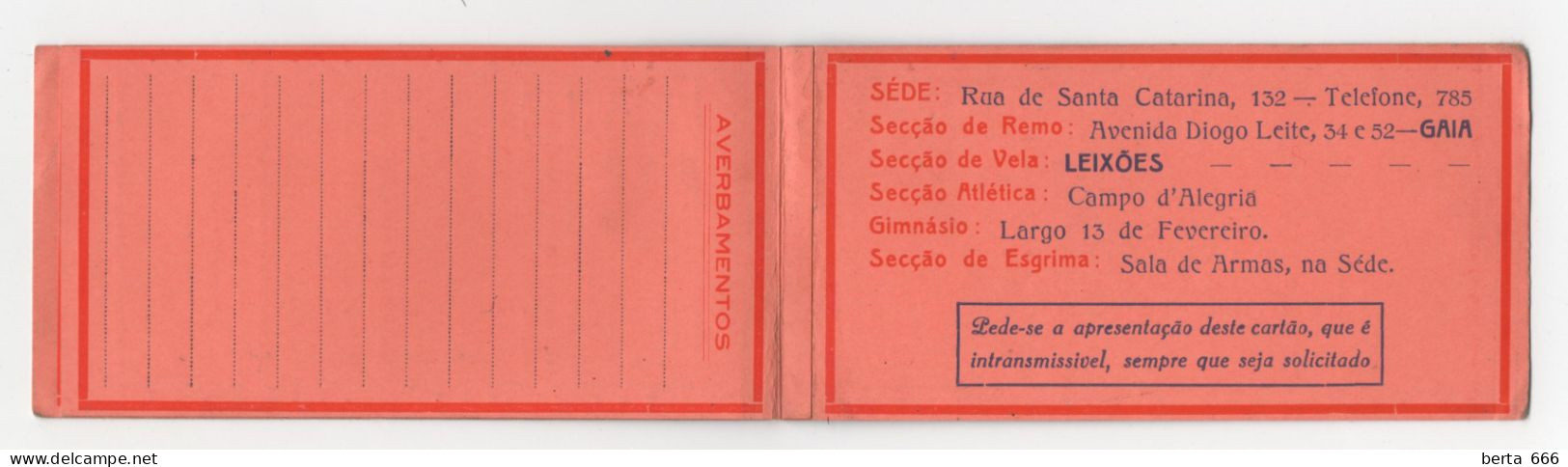 Sport Club Do Porto * Oficial Da Ordem Militar De Cristo * Cartão De Identidade De Sócio * Remo - Cartes De Membre