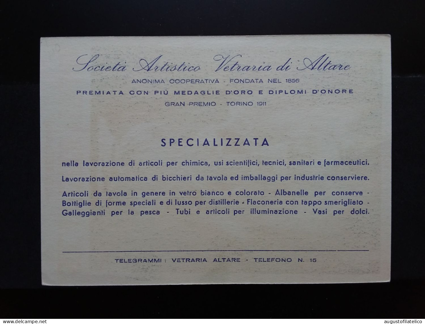 Periodo Regno - Società Vetraria - Altare (Savona) + Spese Postali - Publicidad