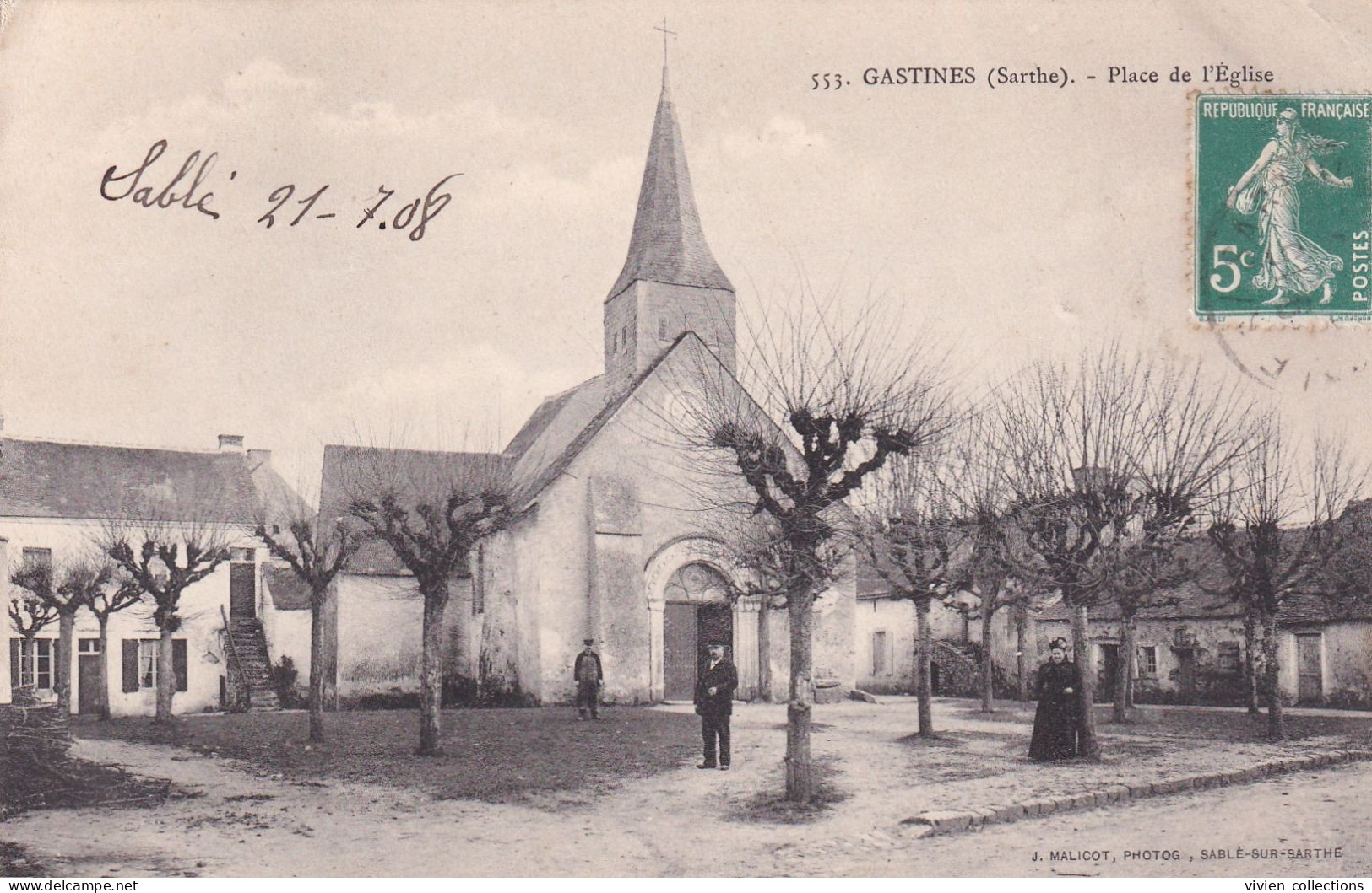 Gastines (72 Sarthe) Place De L'église - édit. Malicot N° 553 - Altri & Non Classificati