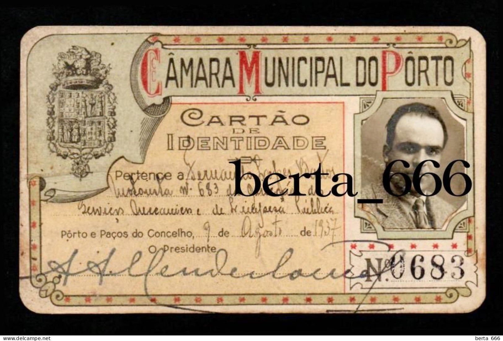 Cartão De Identidade De Motorista * Camara Municipal Do Porto * 1937 - Historische Documenten