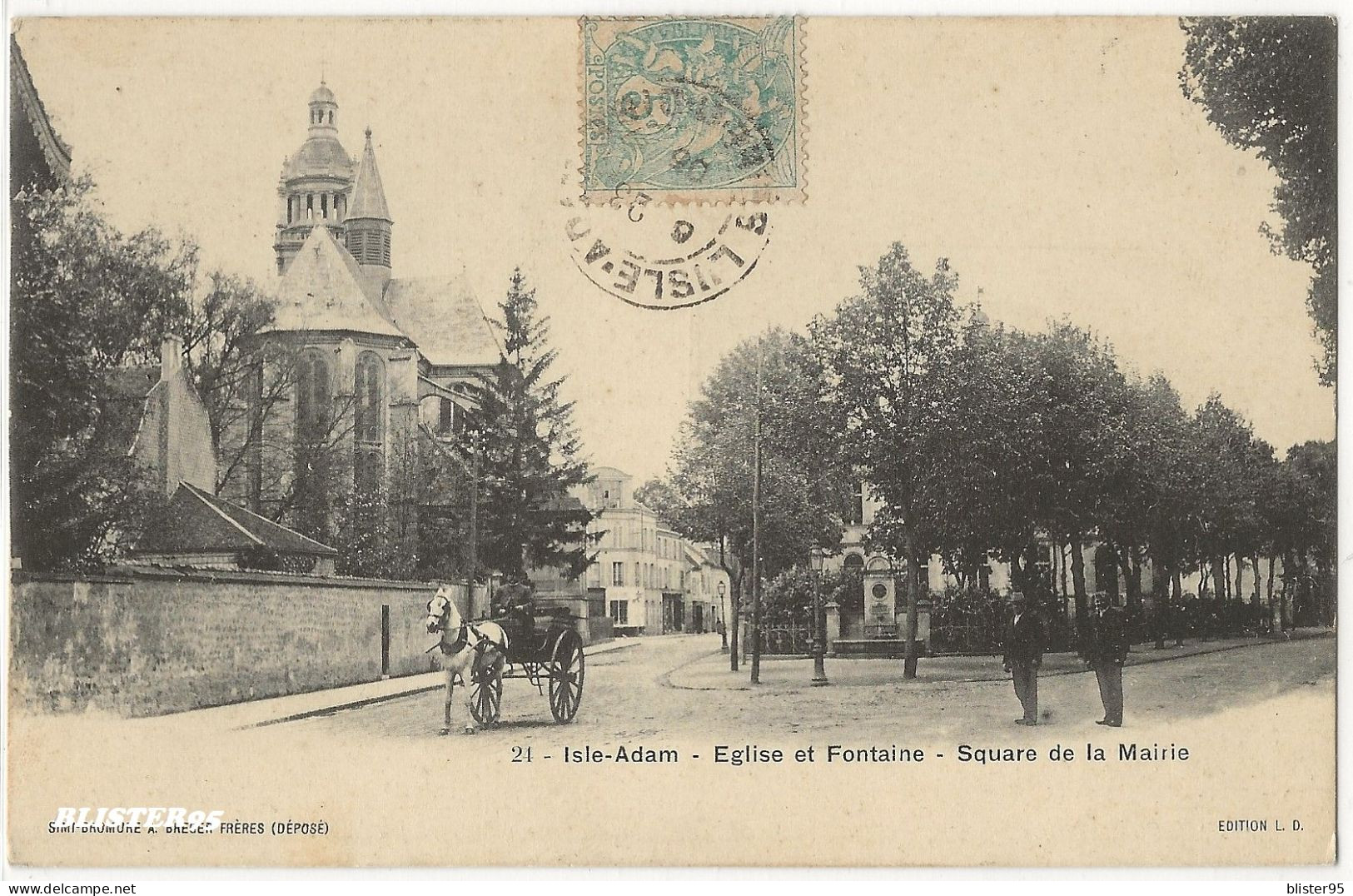 L Isle Adam (95) église Et Fontaine , Square De La Mairie , Envoyée En 1905 - L'Isle Adam