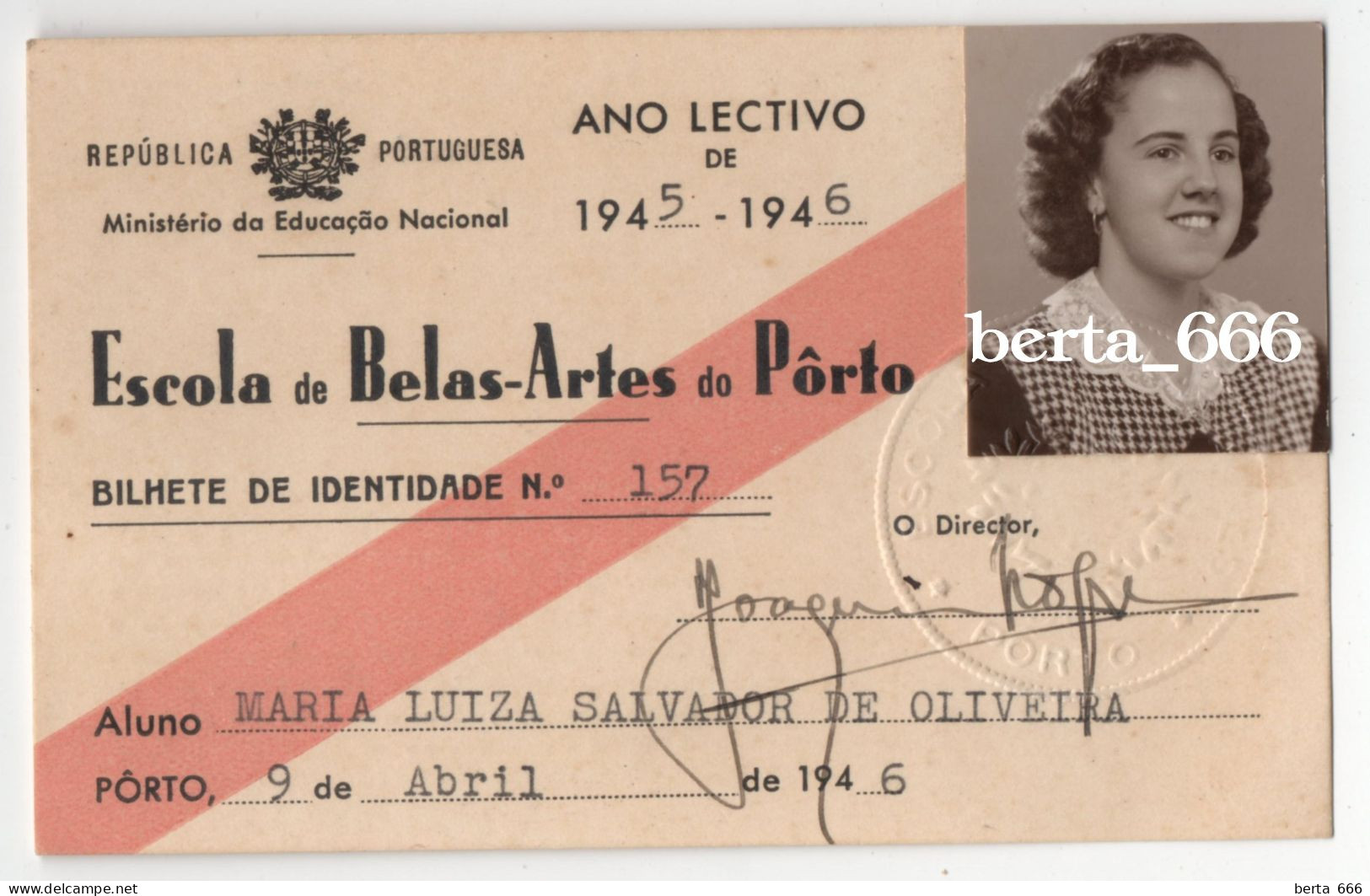 Escola De Belas-Artes Do Porto * Bilhete De Identidade De Aluno * 1946 - Historical Documents