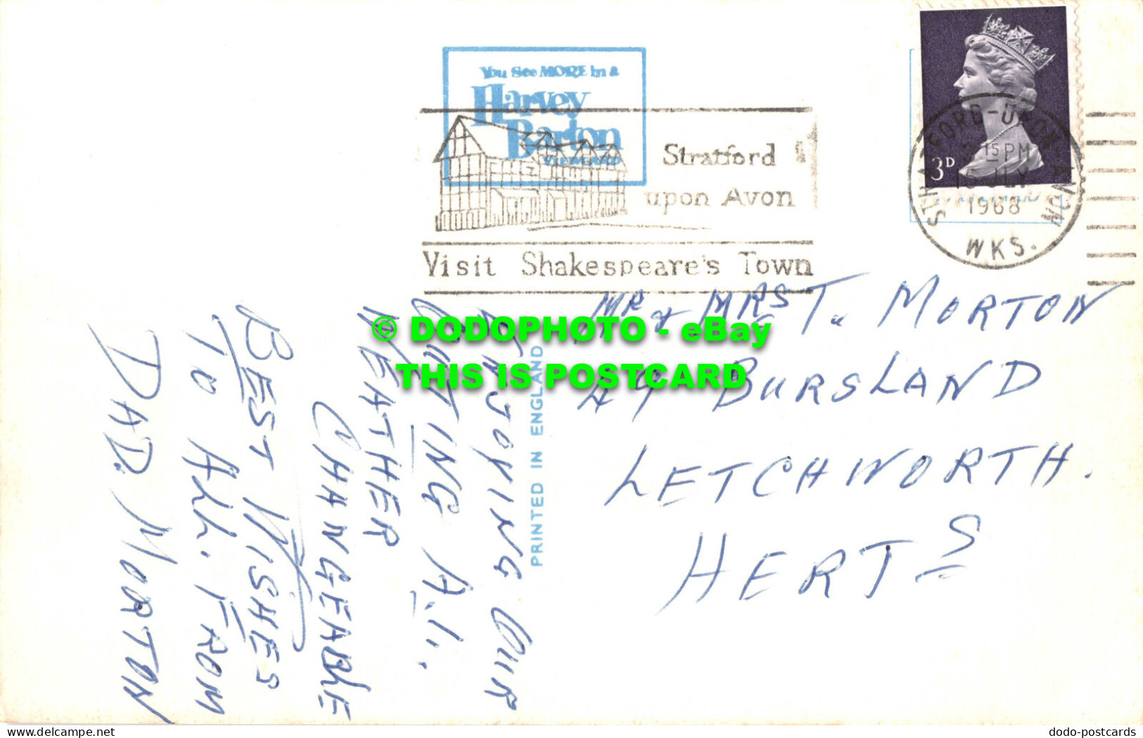R543761 Shakespeares Birthplace. Stratford Upon Avon. P1K. Harvey Barton. 1968 - Monde