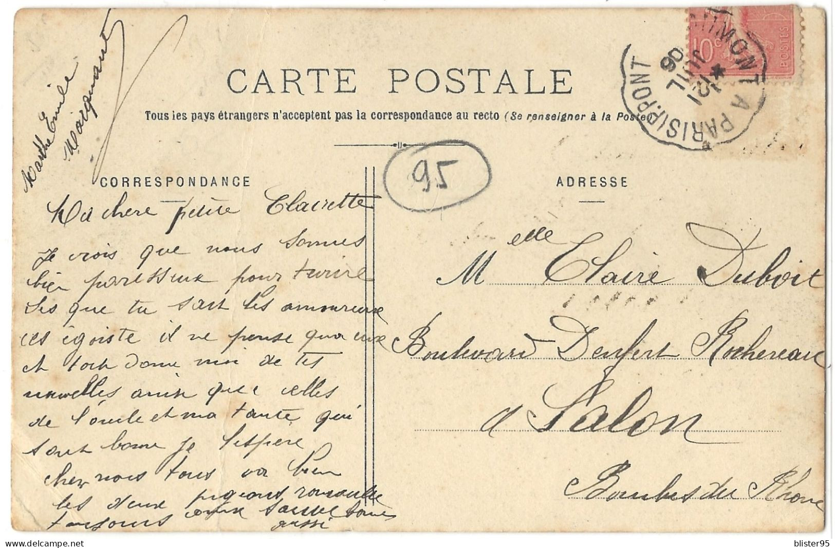 Pontoise (95) , Haut De L Ermitage,habitations Dans La Roche, Envoyée En 1906 - Pontoise