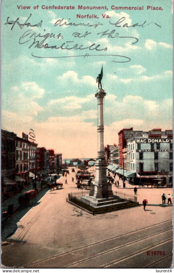 29-4-2024 (3 Z 21) Very Old - Colorised - USA - Posted - Confederate Monument In Norfolk (Va) - Monumenten