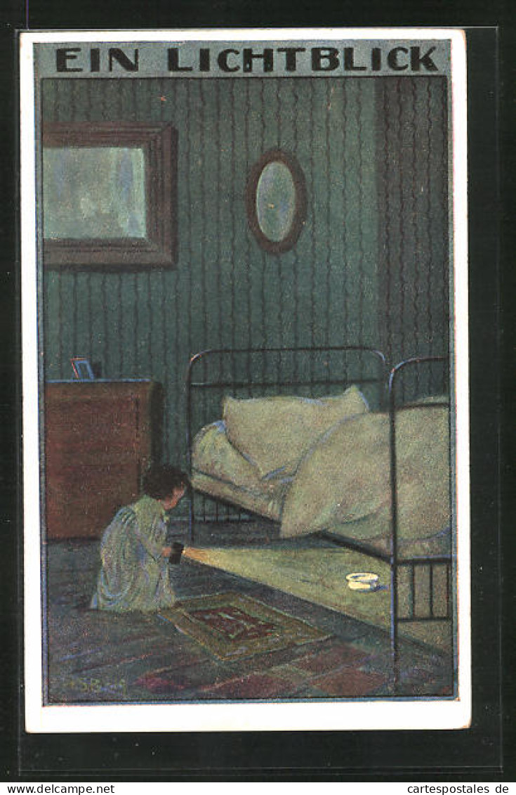 Künstler-AK H.S.B.: Ein Lichtblick, Kind Mit Taschenlampe Am Bett  - Sonstige & Ohne Zuordnung
