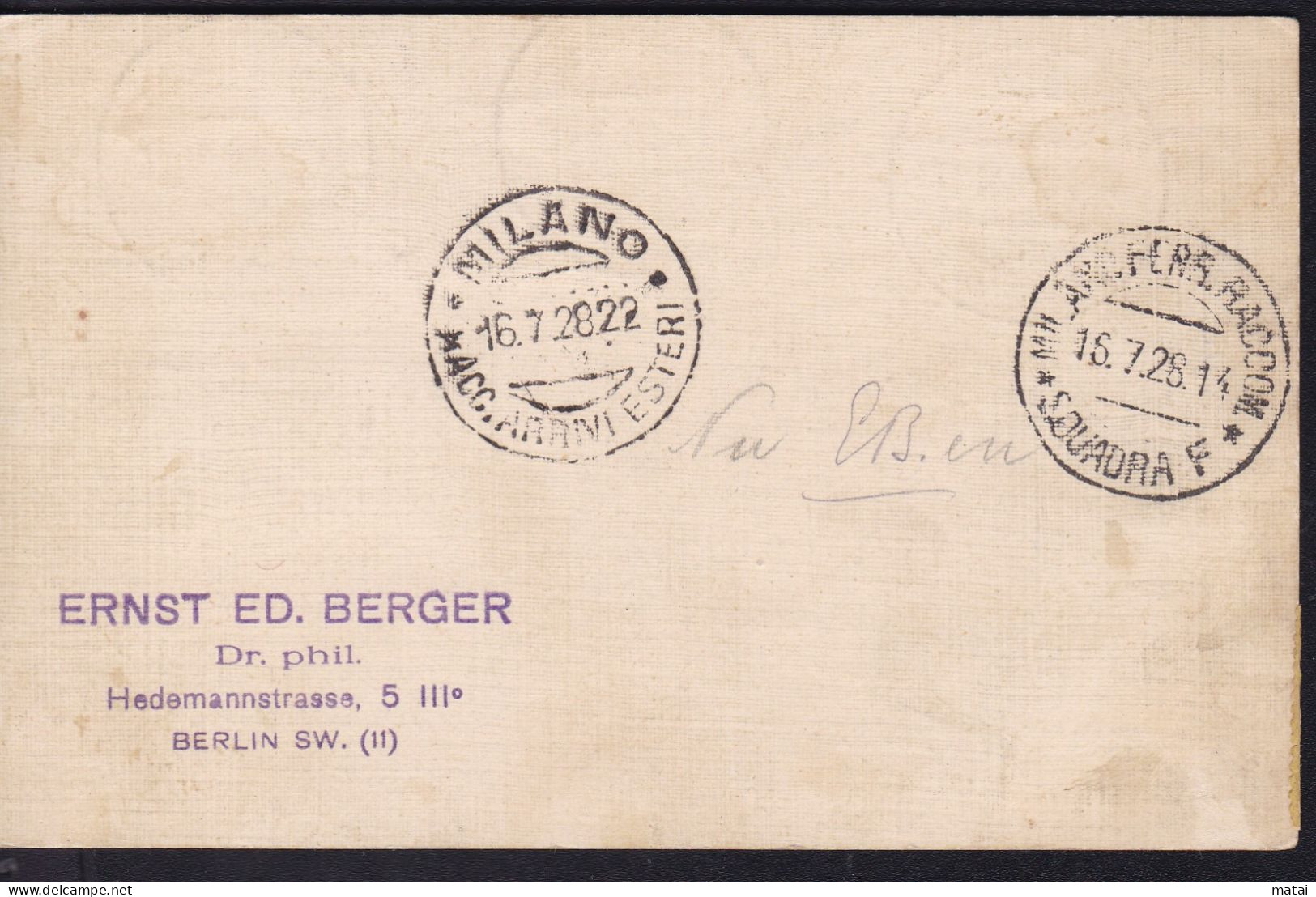 GERMANY 1928 LUFTPOST BERLIN  MUNICH TRIENT MAILAND - Briefe U. Dokumente