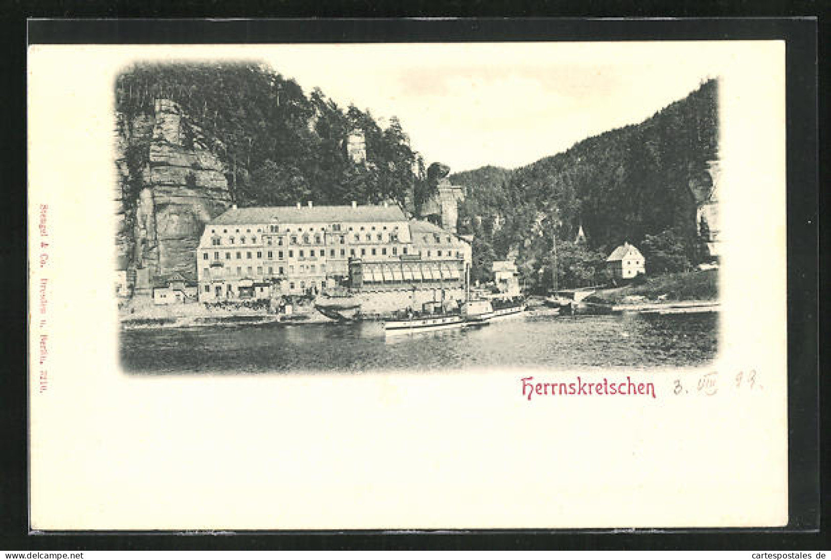 AK Herrnskretschen / Hrensko, Ausflugsdampfer Am Ufer Des Flusses  - Tschechische Republik