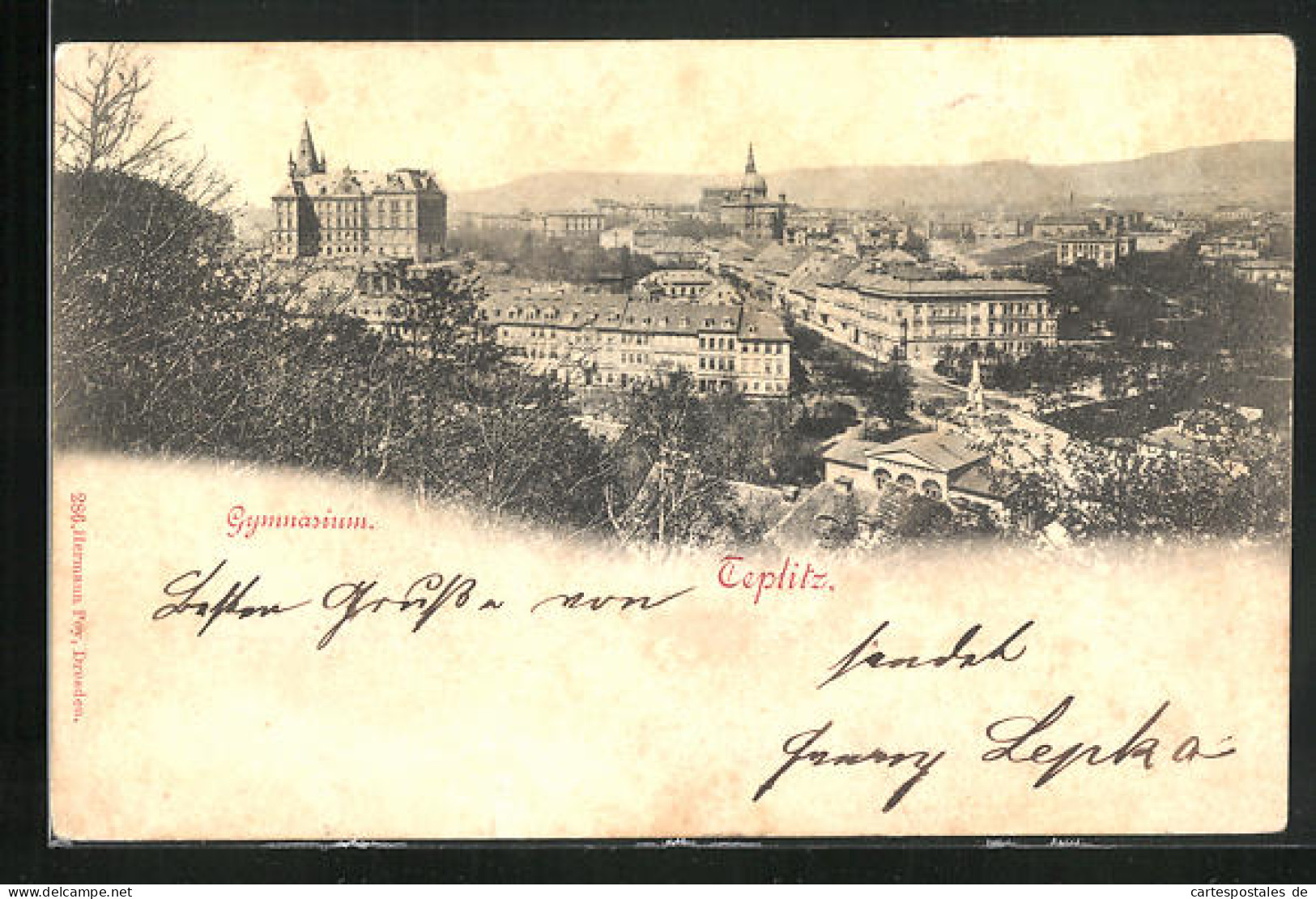 AK Teplitz Schönau / Teplice, Stadtansicht Mit Dem Gymnasium  - Repubblica Ceca