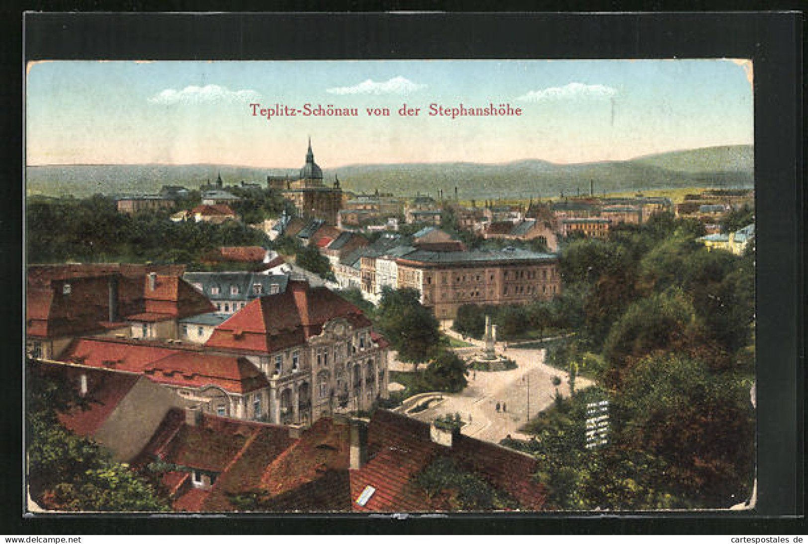 AK Teplitz Schönau / Teplice, Stadttotale Mit Dem Schloss Von Der Stephanshöhe Aus  - Repubblica Ceca