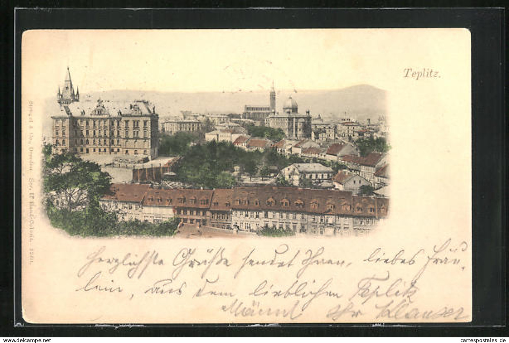 AK Teplitz Schönau / Teplice, Stadtansicht Mit Dem Schloss Und Den Stadthäusern  - Repubblica Ceca