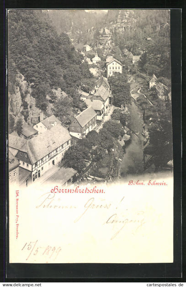 AK Herrnskretschen / Hrensko, Ortstotale Mit Der Elbe  - Tschechische Republik