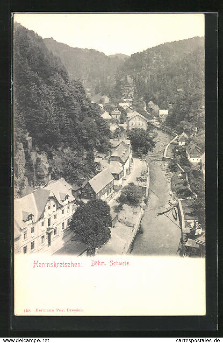 AK Herrnskretschen / Hrensko, Böhm. Schweiz, Boote Am Fluss, Blick über Die Ortschaft  - Tschechische Republik