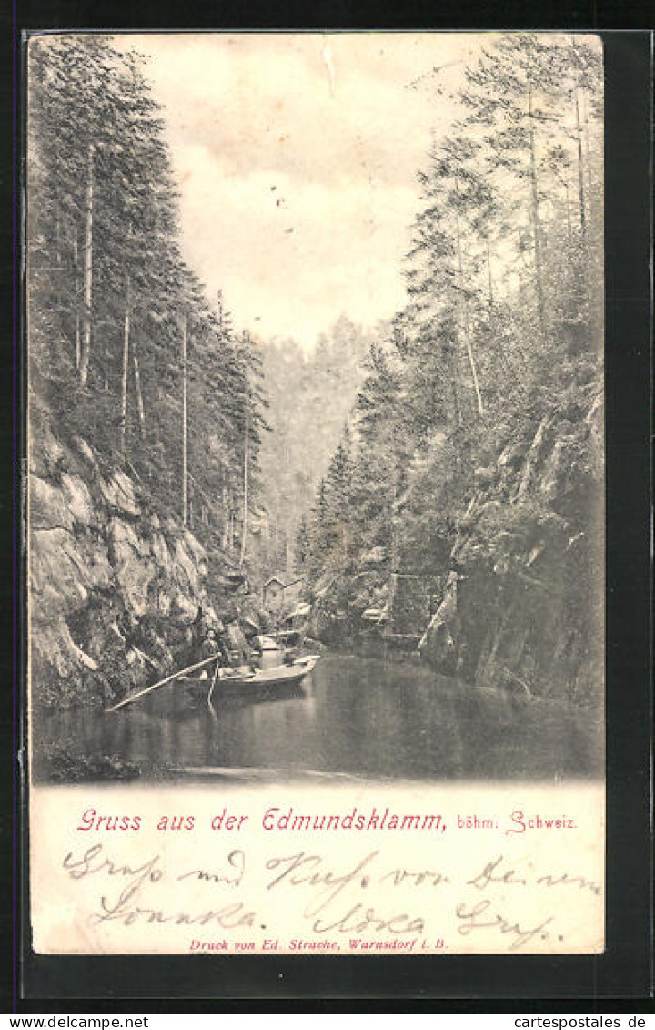 AK Edmundsklamm Böhm. Schweiz, Kleines Boot Auf Dem Fluss In Der Schlucht  - Tschechische Republik