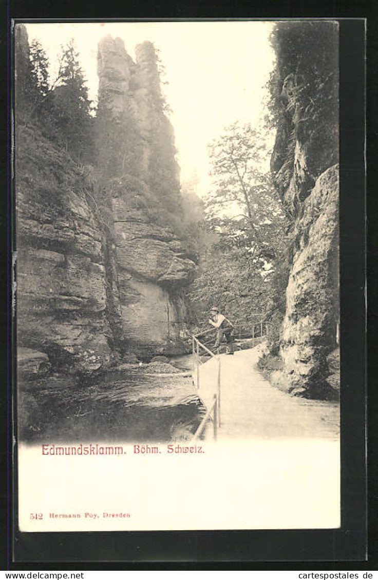 AK Edmundsklamm Böhm. Schweiz, Auf Dem Weg In Der Felsigen Schlucht  - Tschechische Republik