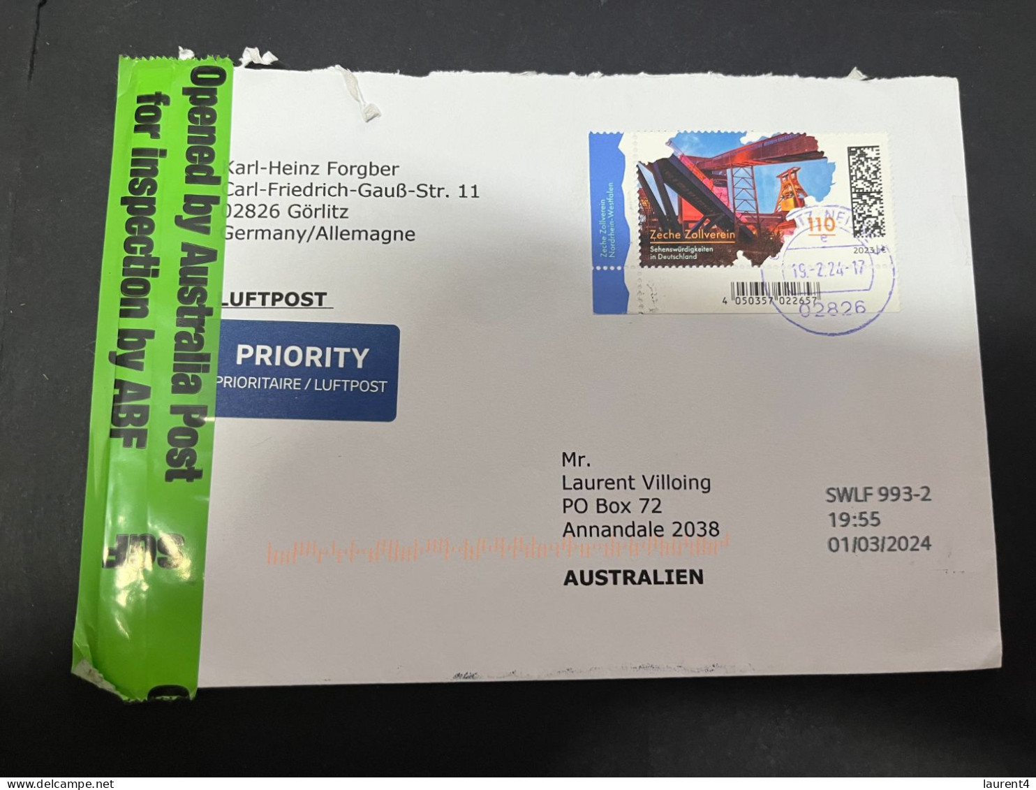 29-4-2023 (3 Z 22) Letter (posted To Australia 2024) Germany (open For Inspection By Customs) - Storia Postale