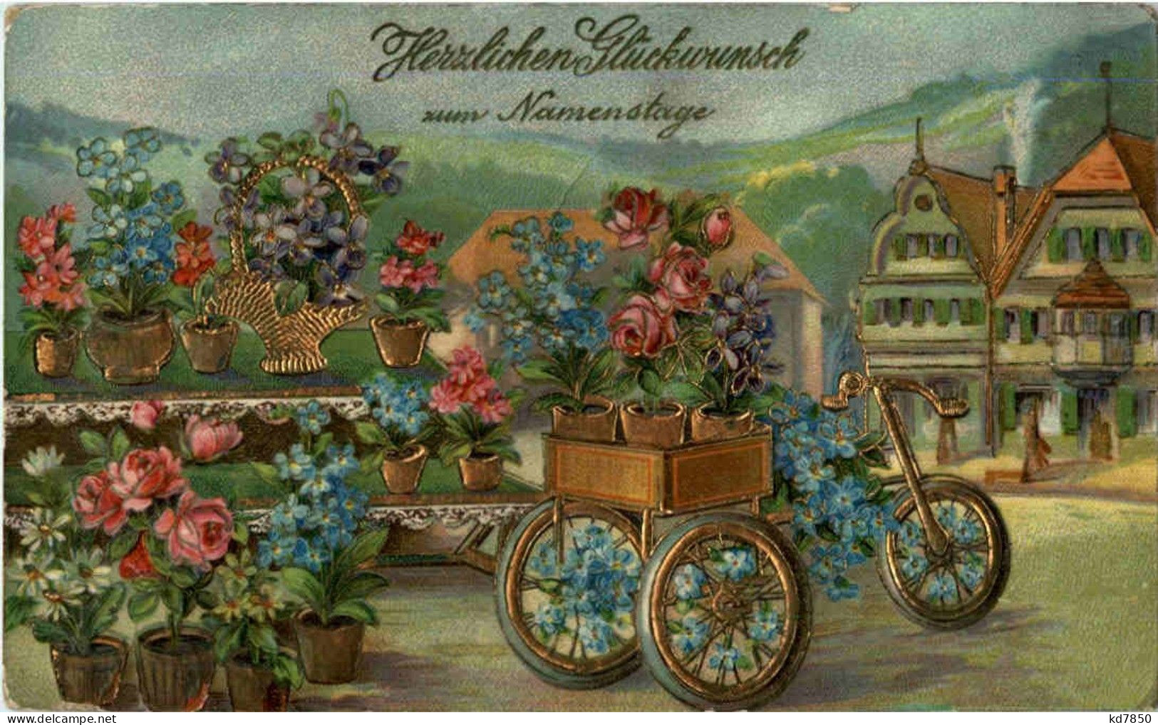 Fahrrad Mit Blumen - Prägekarte - Andere & Zonder Classificatie
