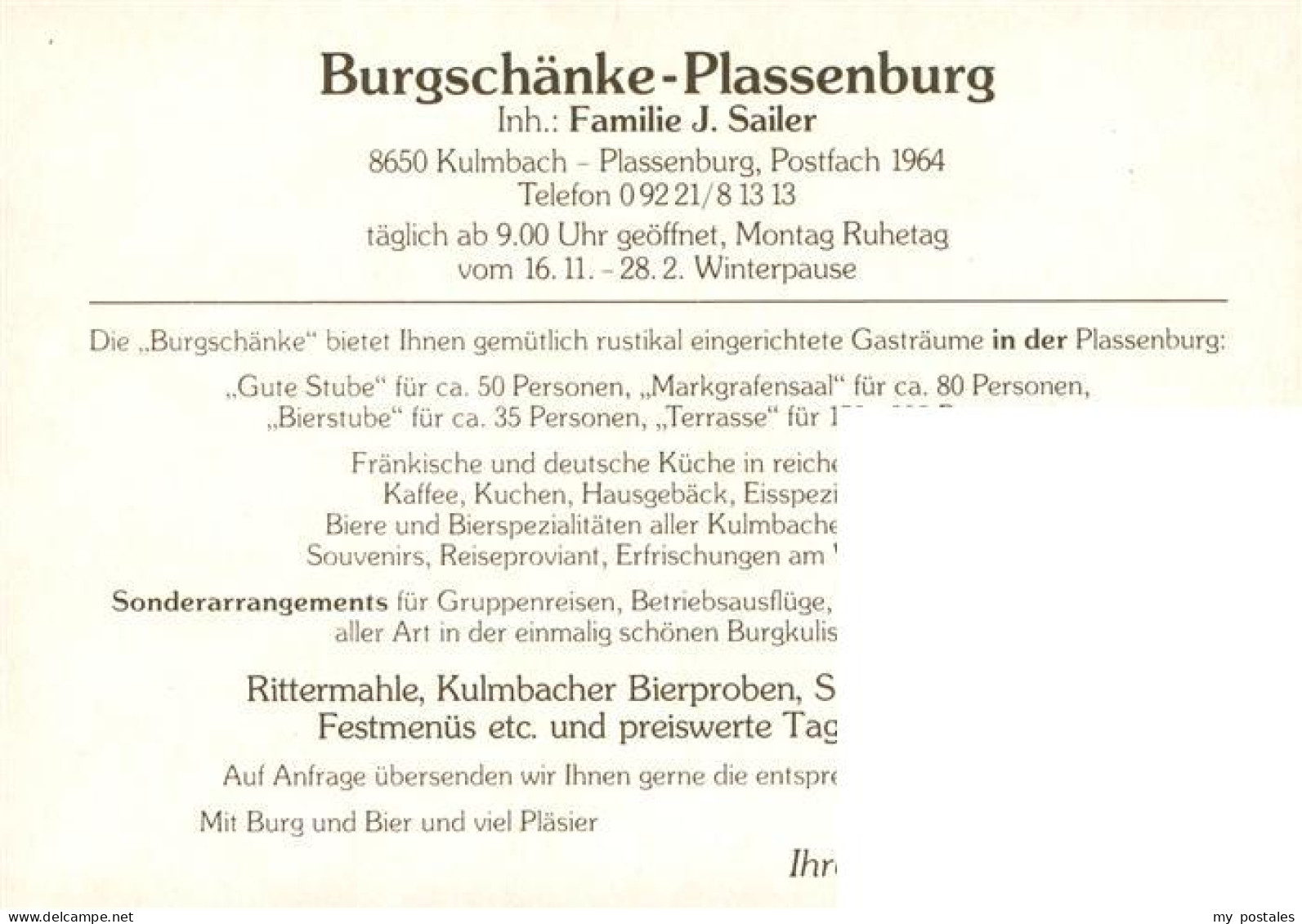 73941805 Kulmbach Burgschaenke Plassenburg Bierstube Markgrafen-Saal Gute Stube - Kulmbach