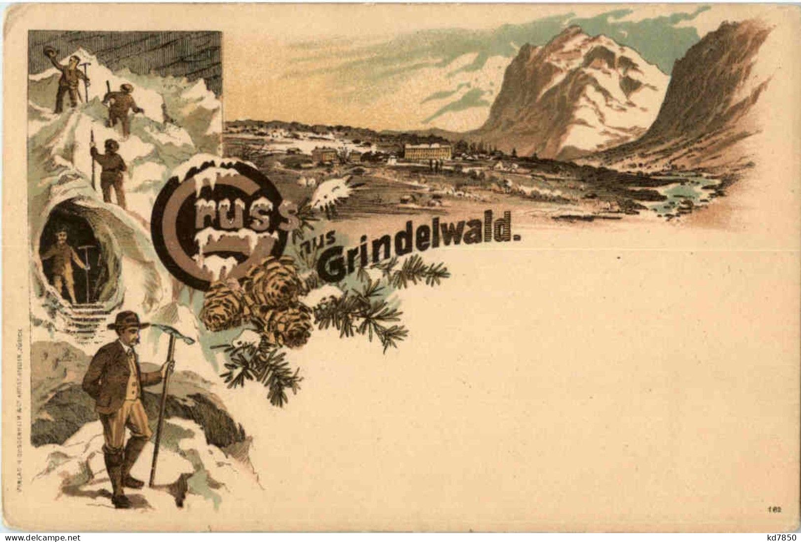 Gruss Aus Grindelwald - Litho Bergsteiger - Grindelwald